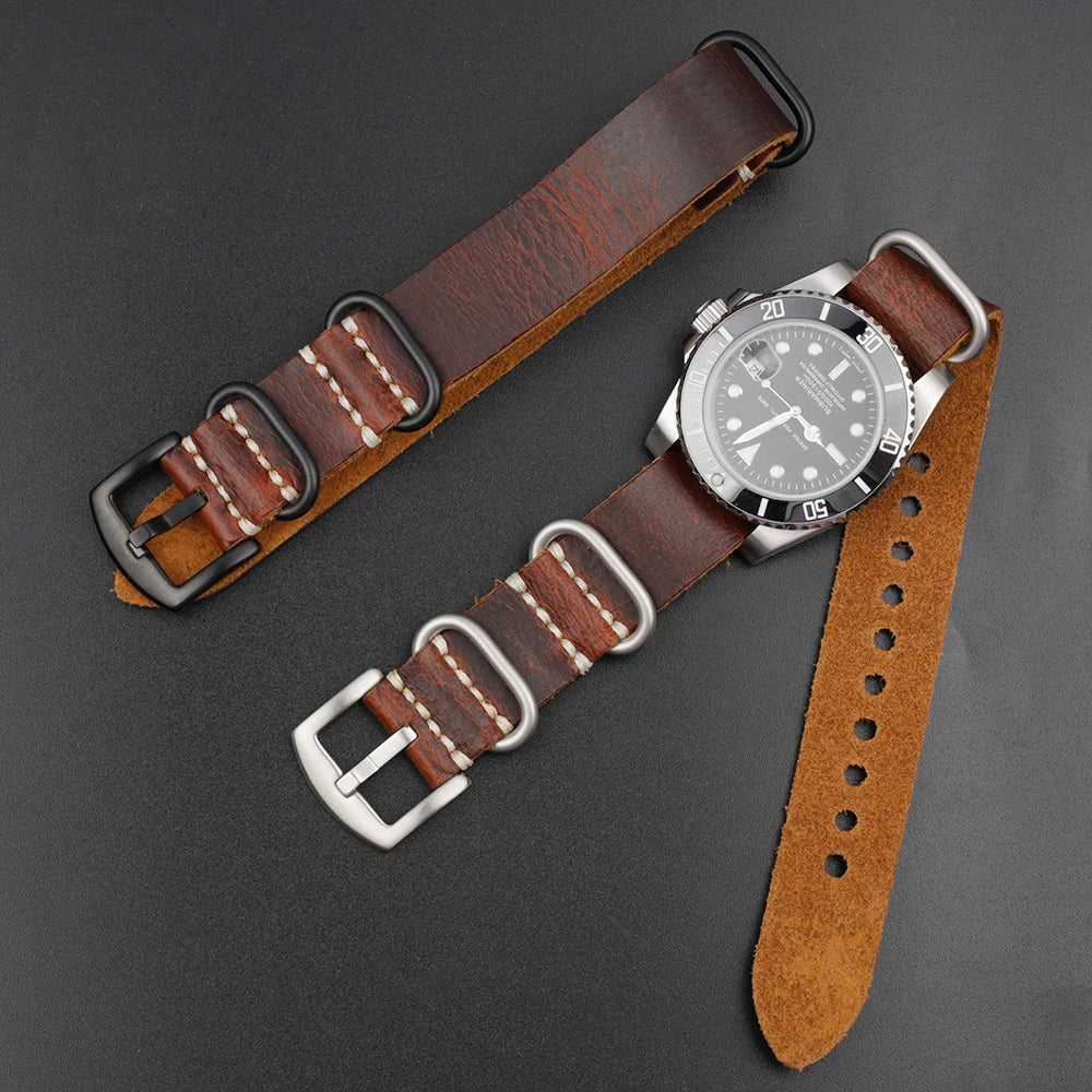 Leather NATO Strap – Universal Replacement Watchband 20mm/22mm/24mm