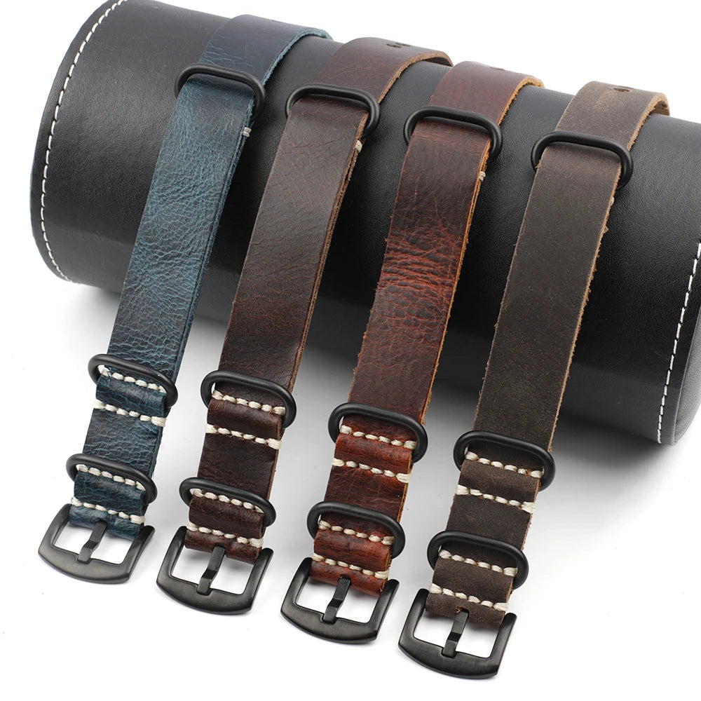 Leather NATO Strap – Universal Replacement Watchband 20mm/22mm/24mm
