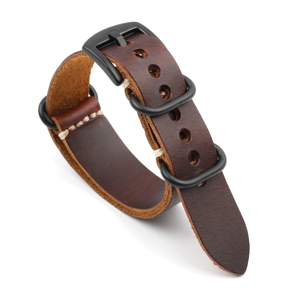 Leather NATO Strap – Universal Replacement Watchband 20mm/22mm/24mm