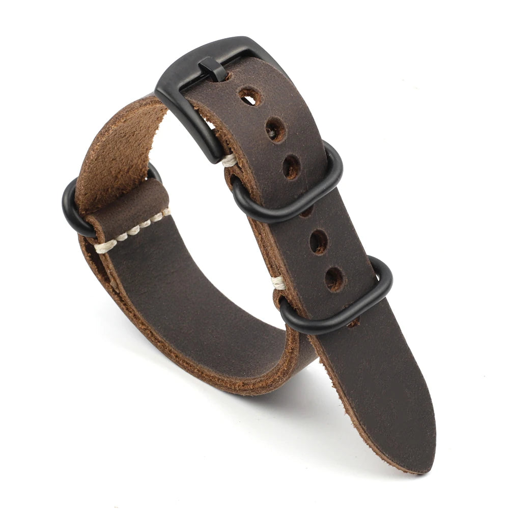 Leather NATO Strap – Universal Replacement Watchband 20mm/22mm/24mm