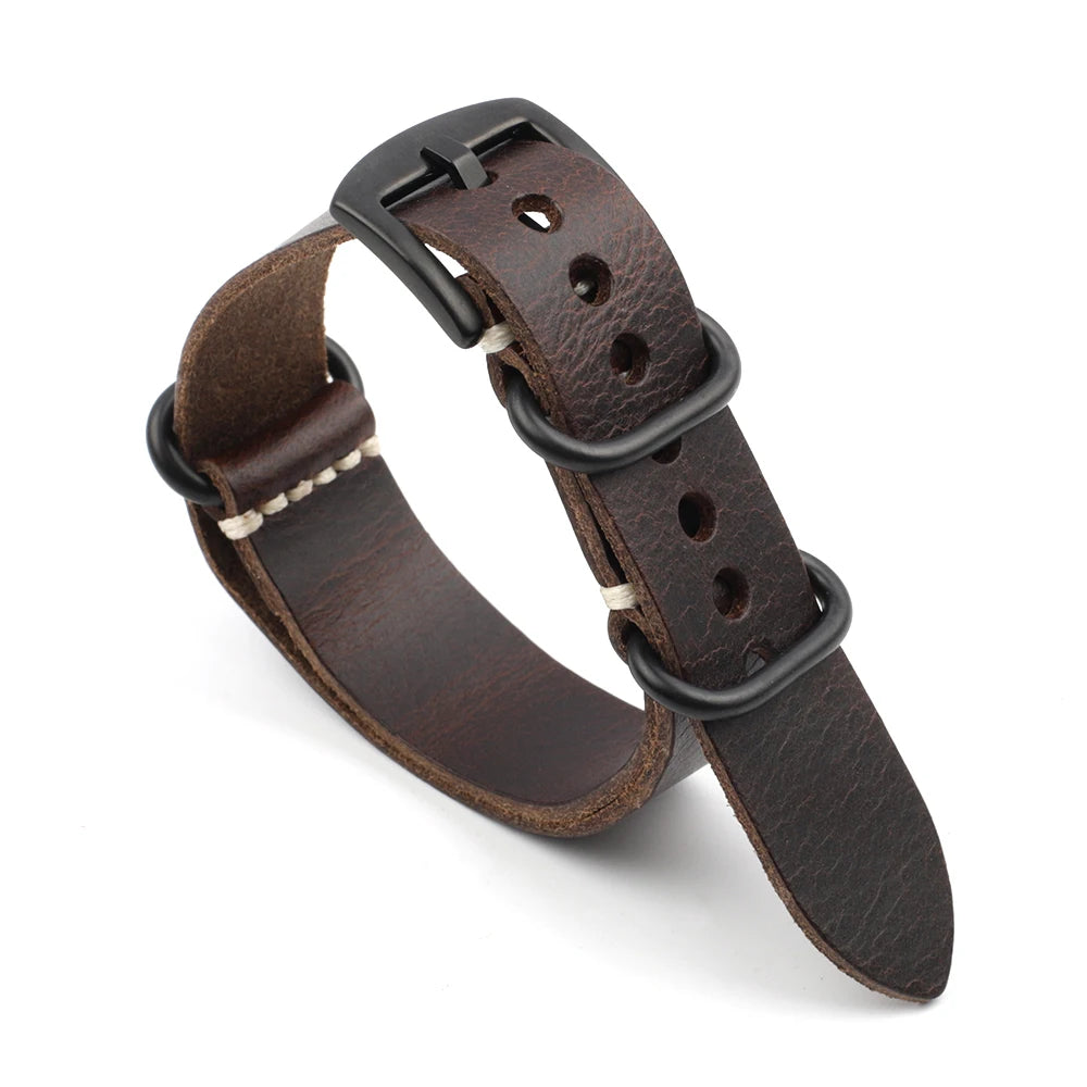Leather NATO Strap – Universal Replacement Watchband 20mm/22mm/24mm