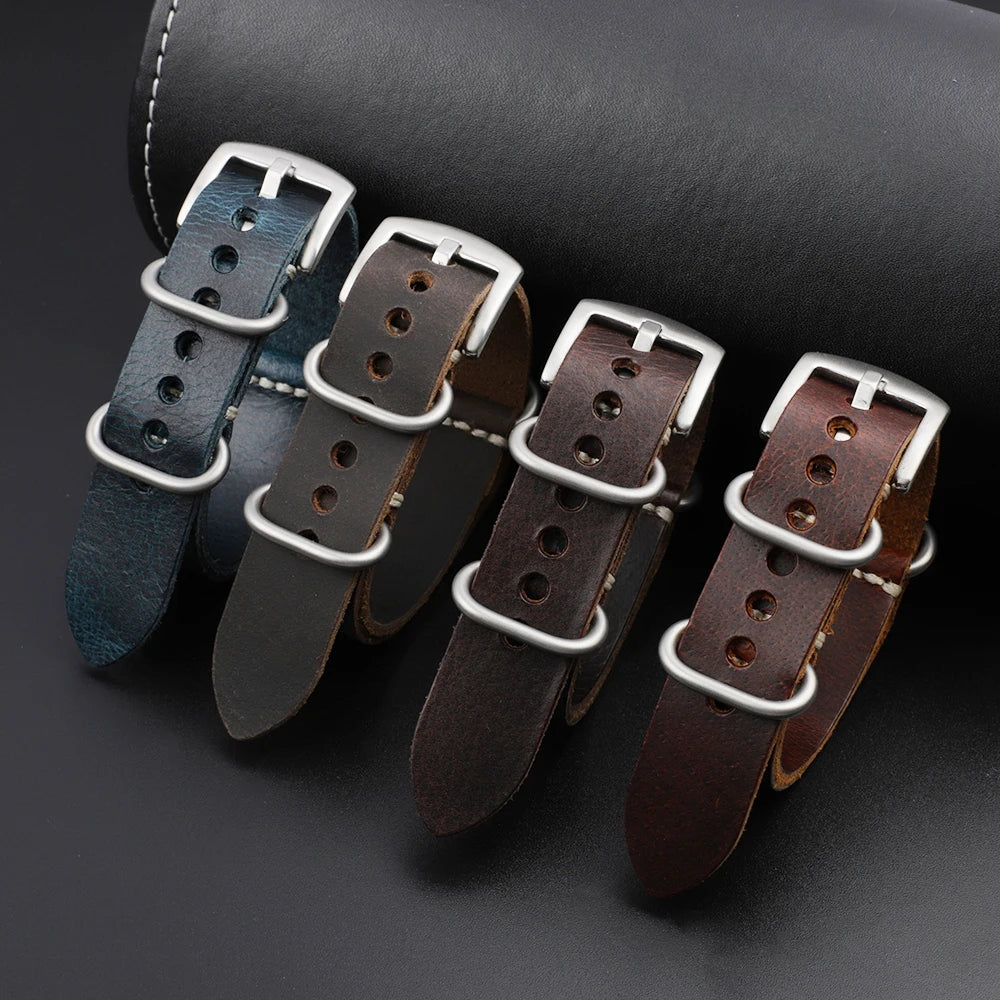 Leather NATO Strap – Universal Replacement Watchband 20mm/22mm/24mm