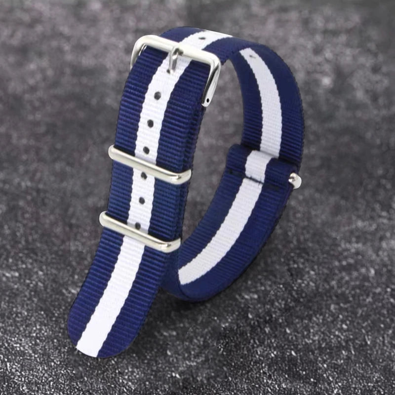 Woven Nylon Watch Strap – Universal Canvas Band, 18/20/22mm blue white bluie