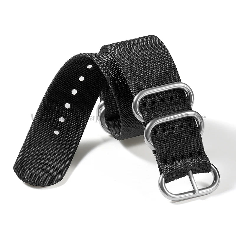 Ribbed Braided Nylon NATO Strap – Ring Buckle Watchband