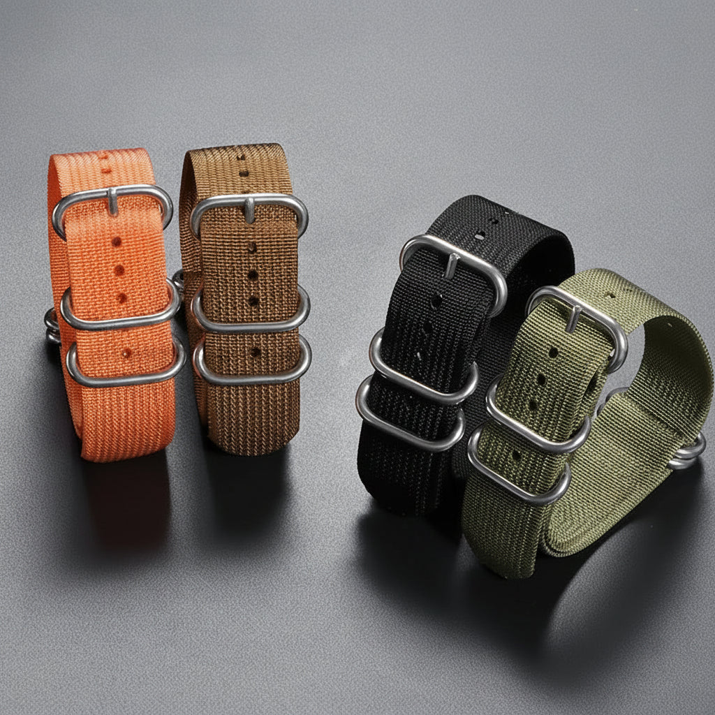Ribbed Braided Nylon NATO Strap – Ring Buckle Watchband