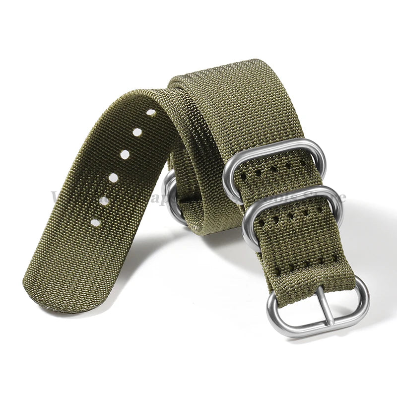 Ribbed Braided Nylon NATO Strap – Ring Buckle Watchband