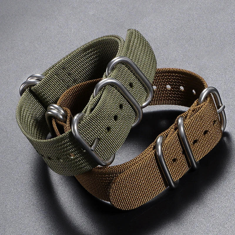 Ribbed Braided Nylon NATO Strap – Ring Buckle Watchband