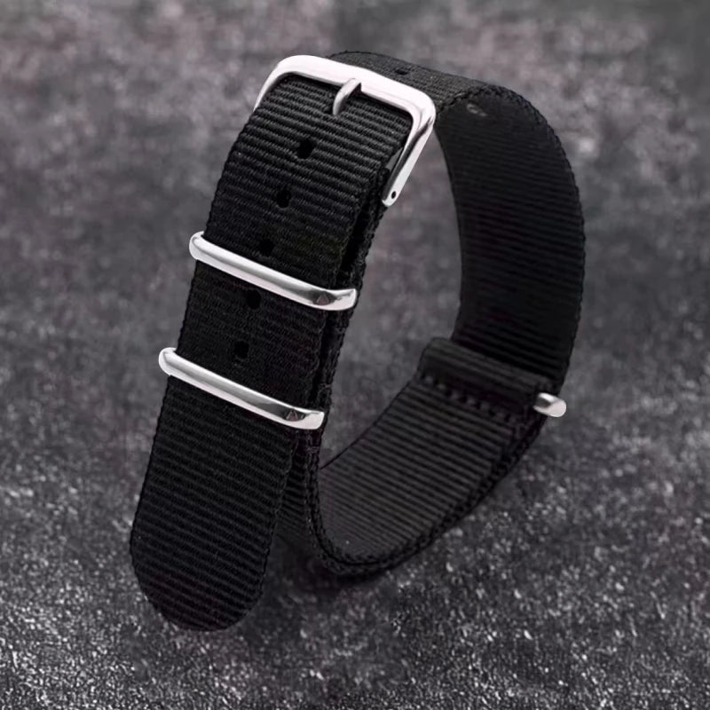 Woven Nylon Watch Strap – Universal Canvas Band, 18/20/22mm Black
