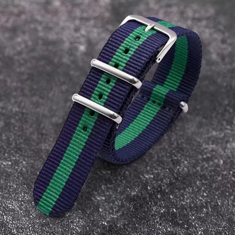Woven Nylon Watch Strap – Universal Canvas Band, 18/20/22mm Blue green blue