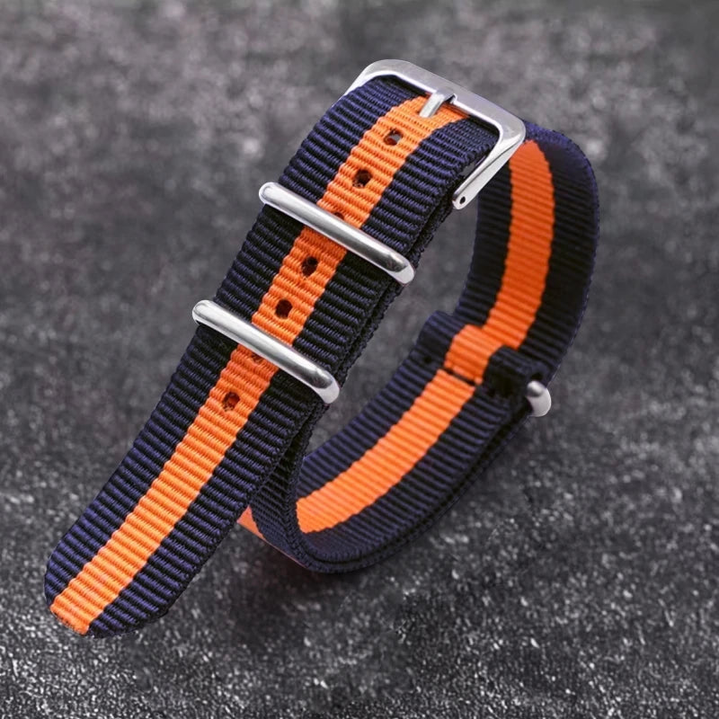 Woven Nylon Watch Strap – Universal Canvas Band, 18/20/22mm Blue Orange Blue