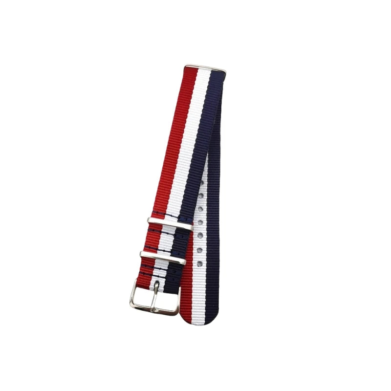 Woven Nylon Watch Strap – Universal Canvas Band, 18/20/22mm Red white and blue