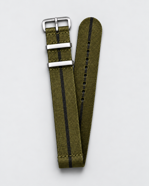 Army green and black striped military nylon watch strap