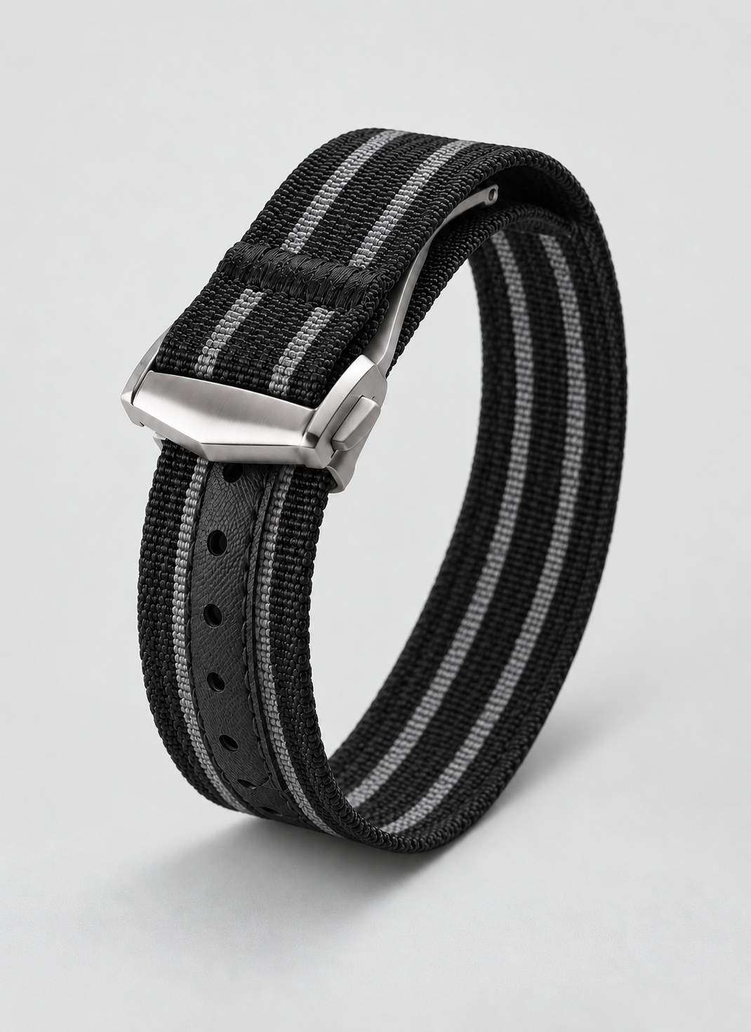 Black Grey folding clasp watch strap