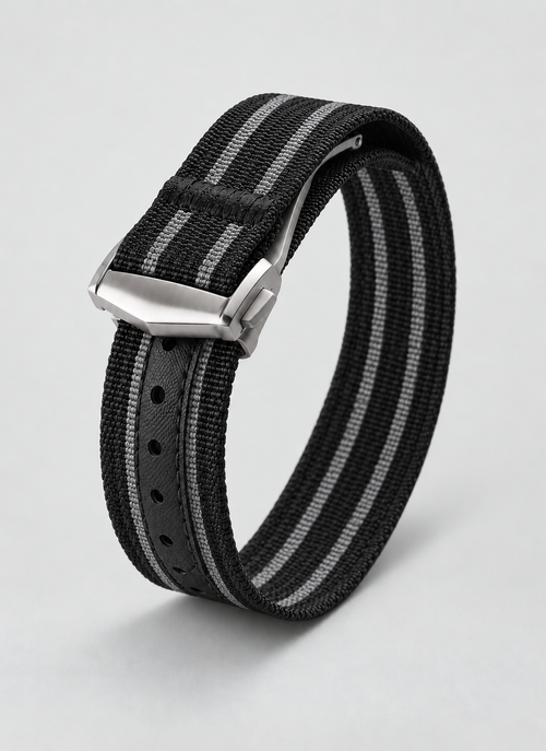 Black Grey folding clasp watch strap